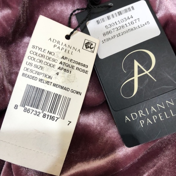 NWT Adrianna Papell Maxi Dress Size 4 Mauve Rose Pink Velvet Beaded Mermaid Gown - Picture 6 of 10
